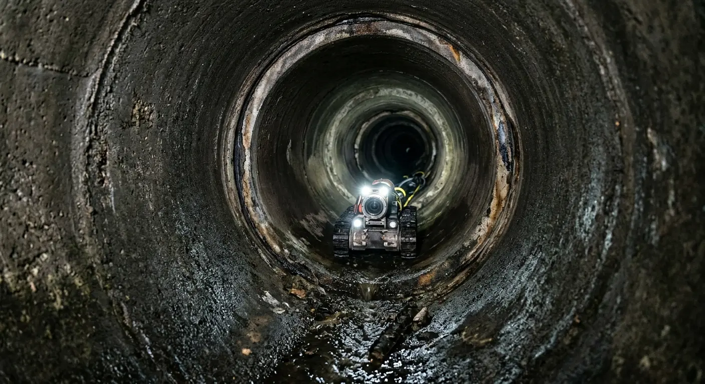 Robotic sewer camera inspecting pipe interior for Sewer Line Repair in Westwood Lakes
